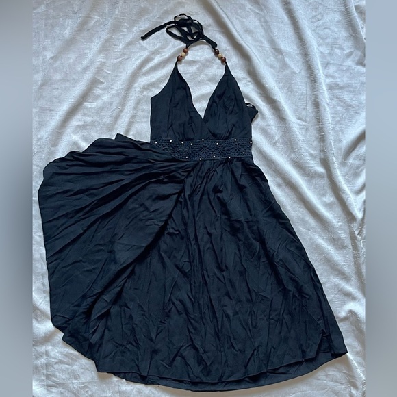 Santiki Black Beaded Halter Mini Dress - Picture 2 of 7